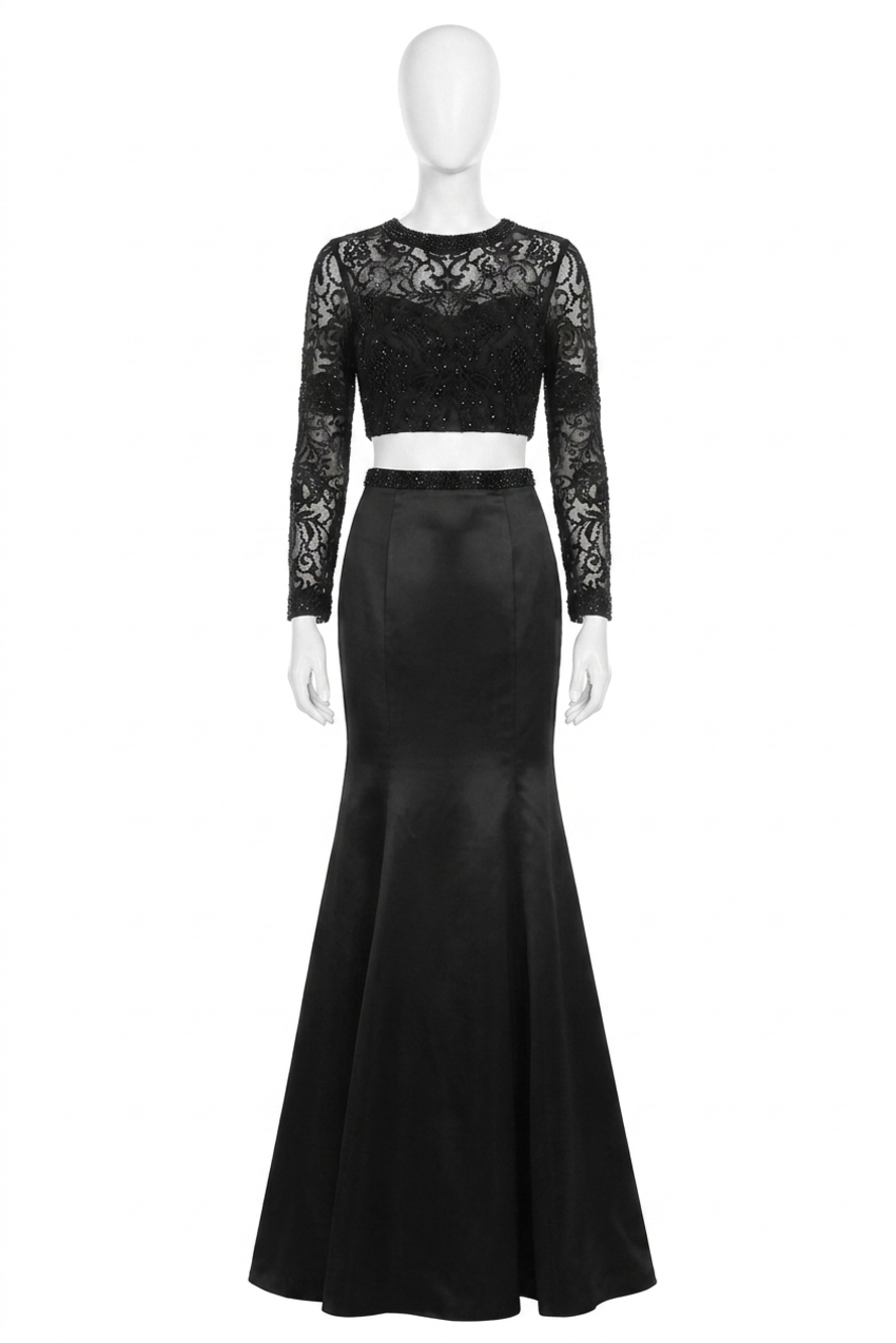NEW SHERRI HILL two-piece satin prom dress in black